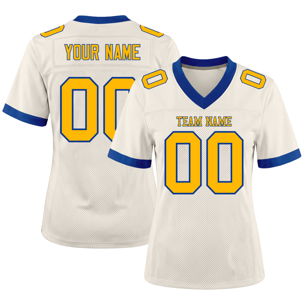 Custom Cream Gold-Royal Mesh Football Jersey