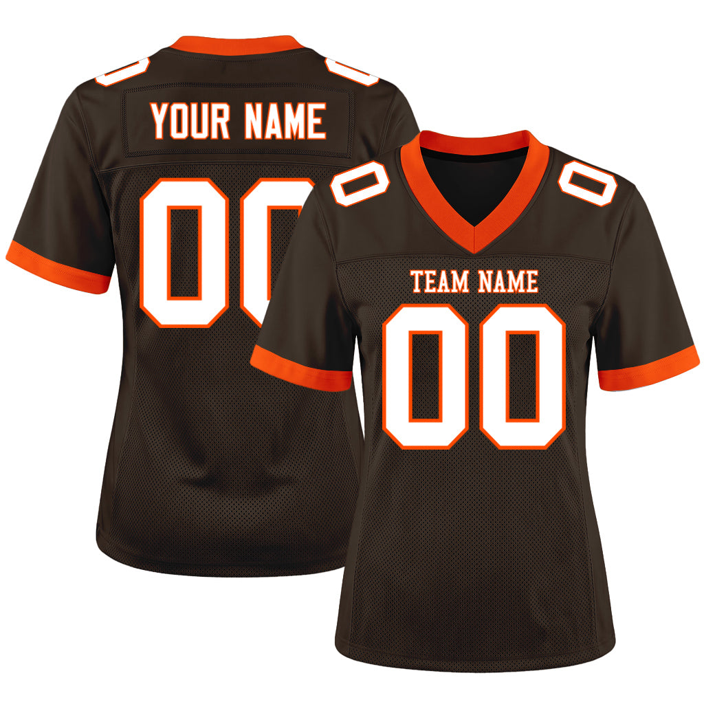 Custom Brown White-Orange Mesh Football Jersey