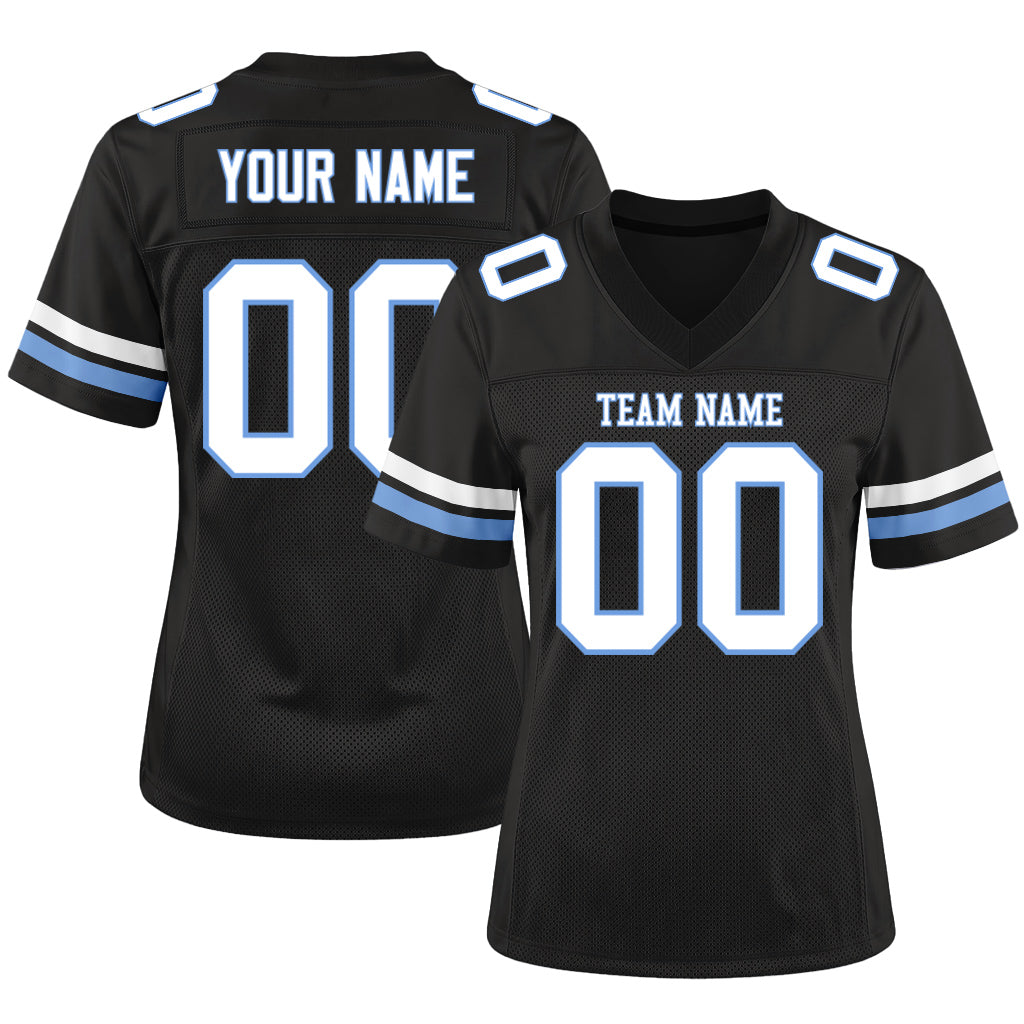 Custom Black White-Light Blue Mesh Football Jersey