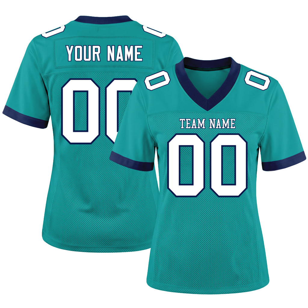 Custom Aqua White-Navy Mesh Football Jersey