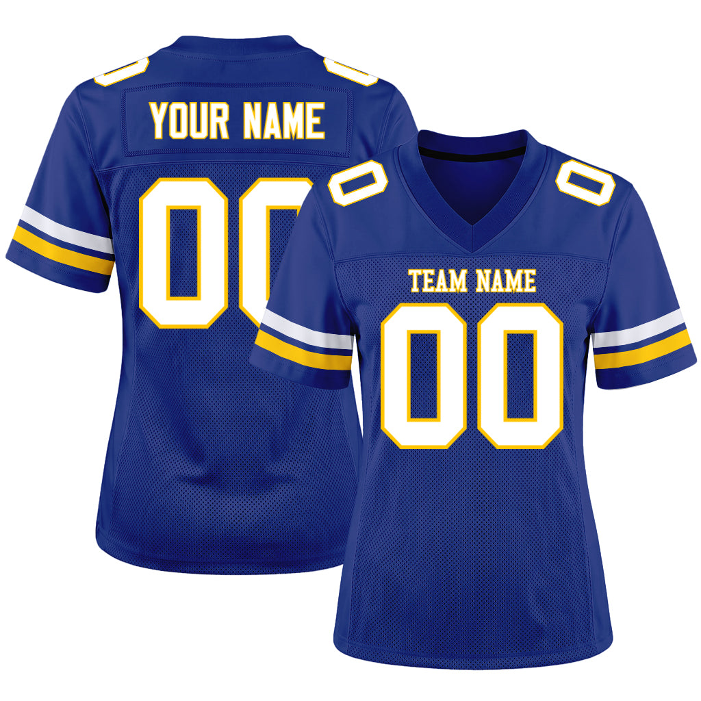 Custom Royal White-Yellow Mesh Football Jersey