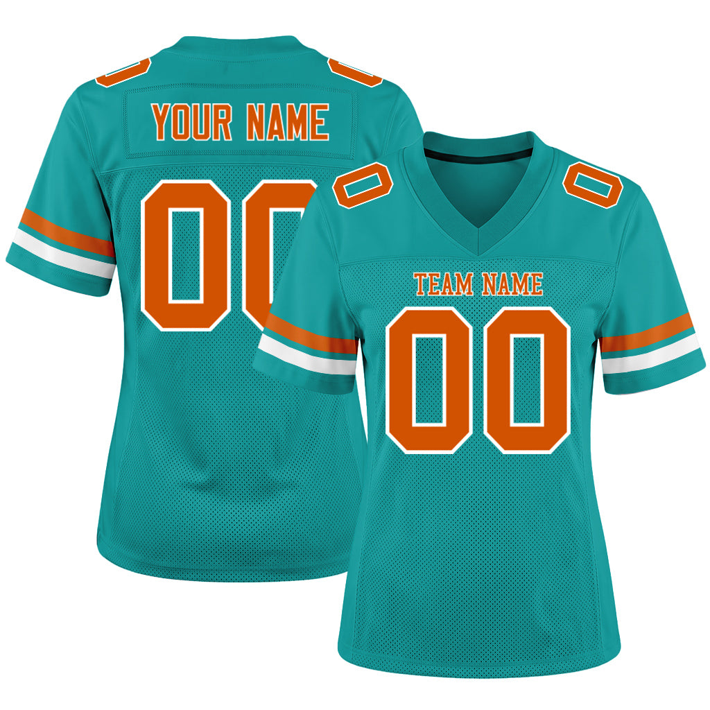 Custom Aqua Texas Orange-White Custom Name Mesh Football Jersey