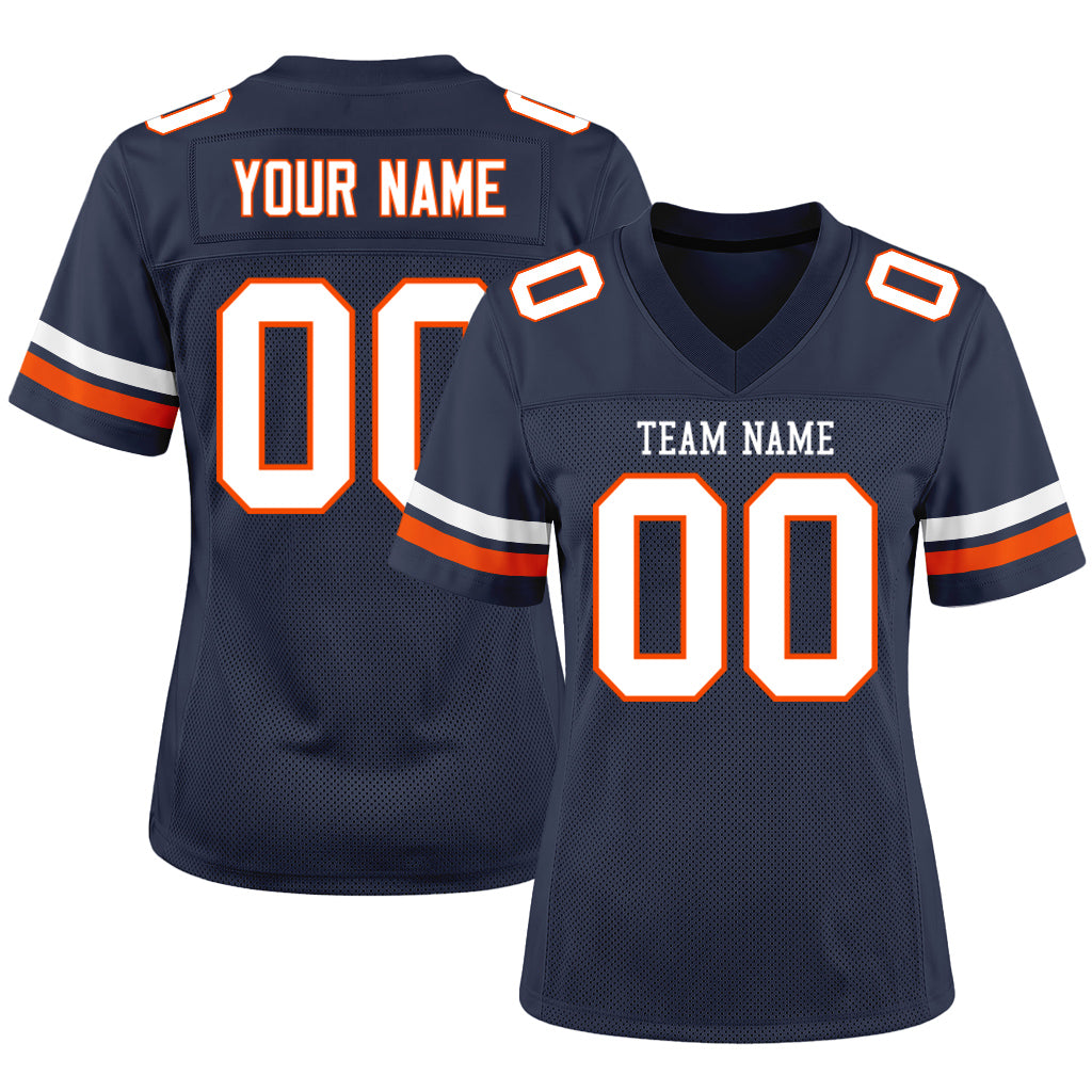 Custom Navy White-Orange Mesh Football Jersey