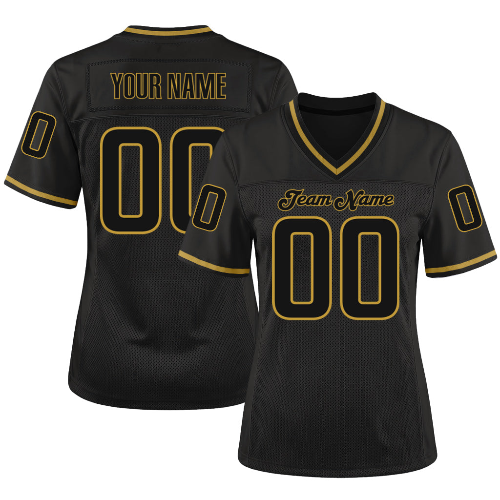 Custom Black Black-Old Gold Mesh Throwback Mesh Football Jersey