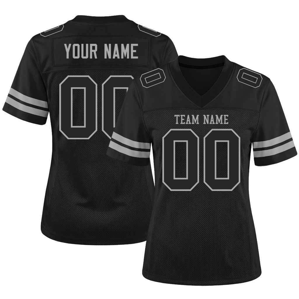 Custom Black Black-Gray Mesh Football Jersey