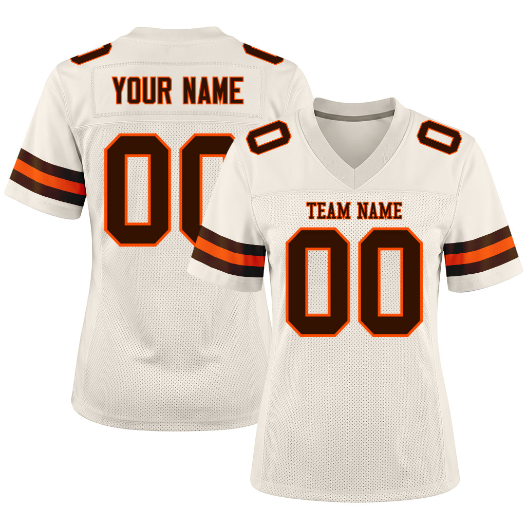 Custom Cream Brown-Orange Mesh Football Jersey