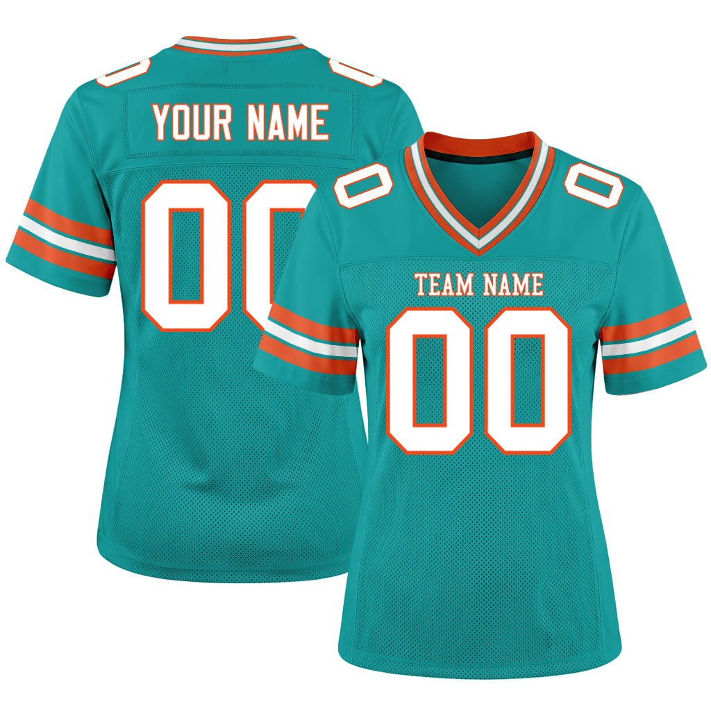 Custom Aqua White-Orange Mesh Football Jersey