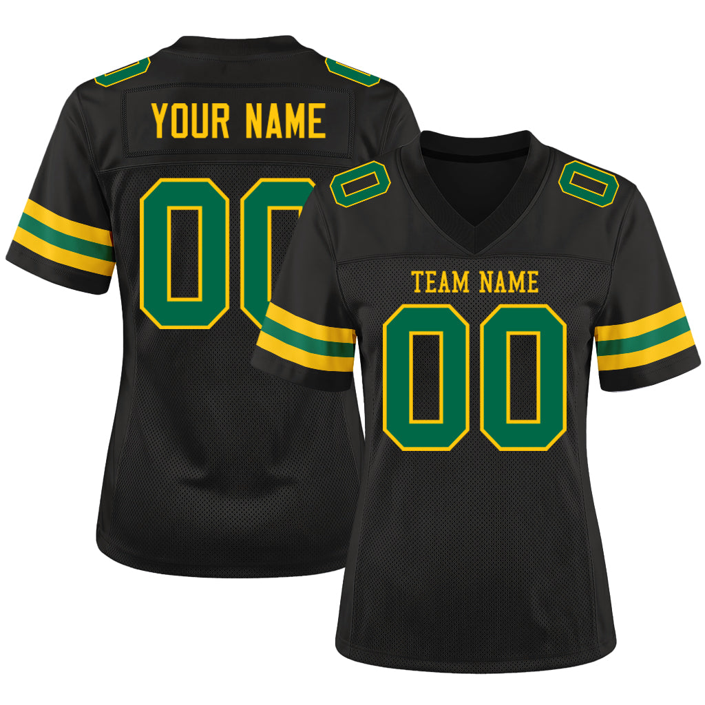 Custom Black Kelly Green-Yellow Custom Name Mesh Football Jersey