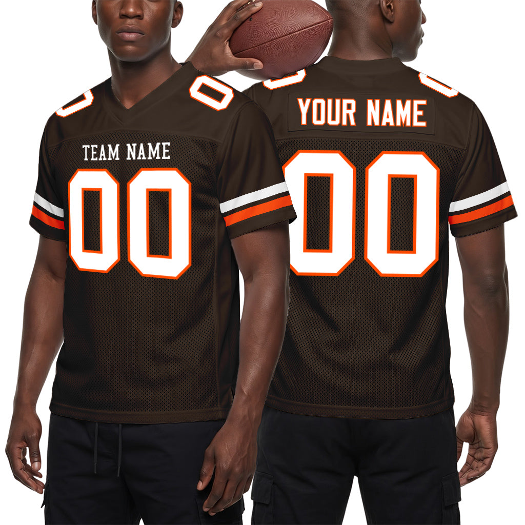Custom Brown White-Orange Football Jersey