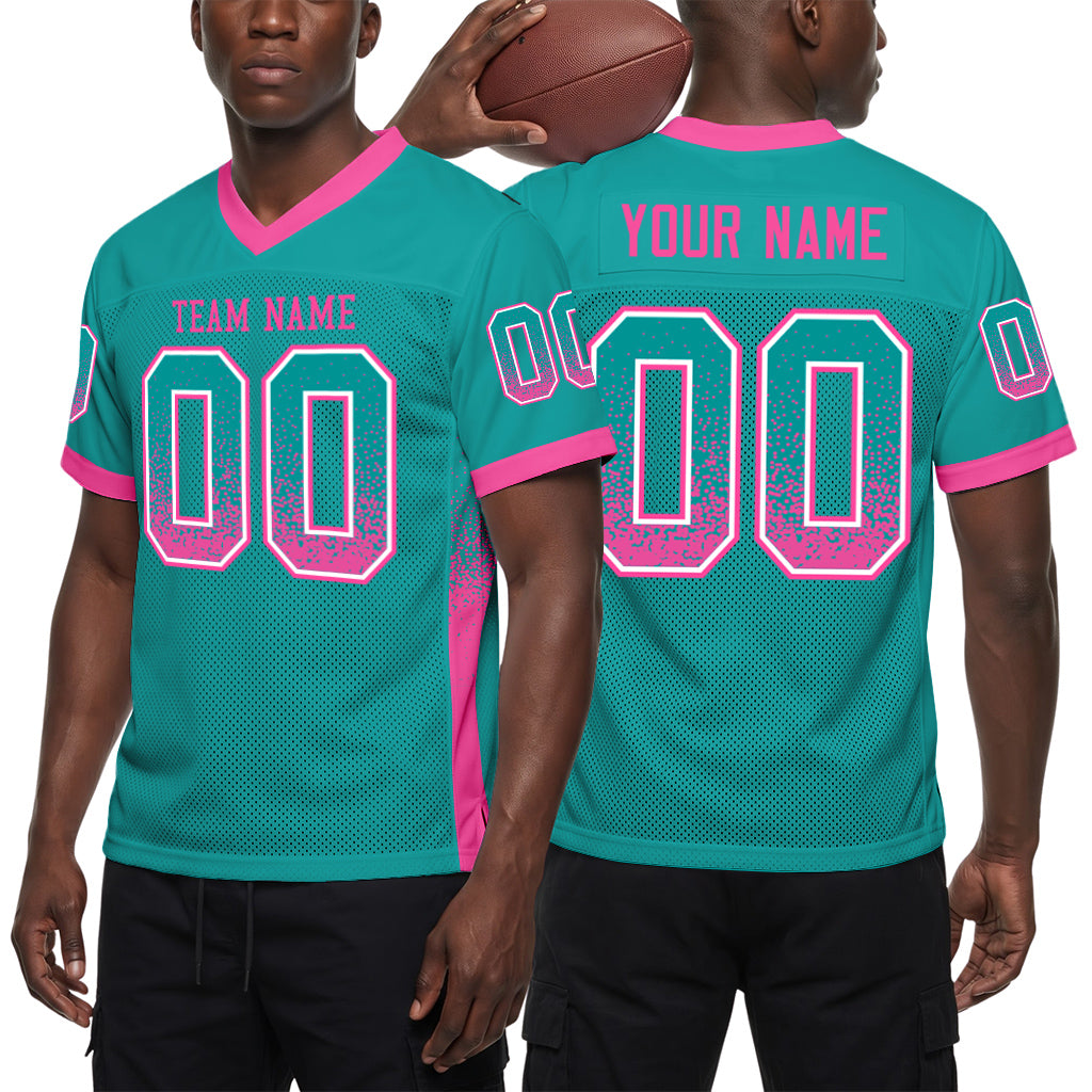 Custom Aqua Pink-White Mesh Drift Fashion Football Jersey