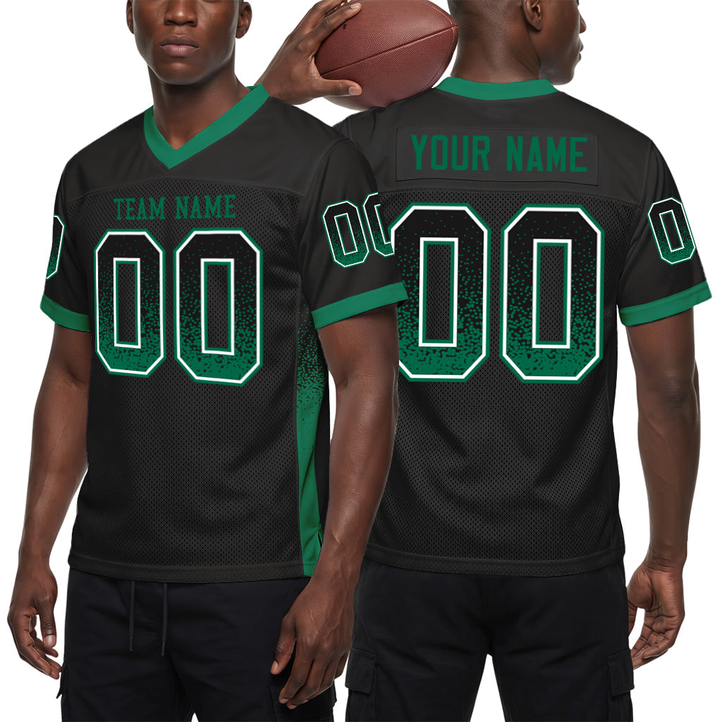 Custom Black Kelly Green-White Mesh Drift Fashion Mesh Football Jersey