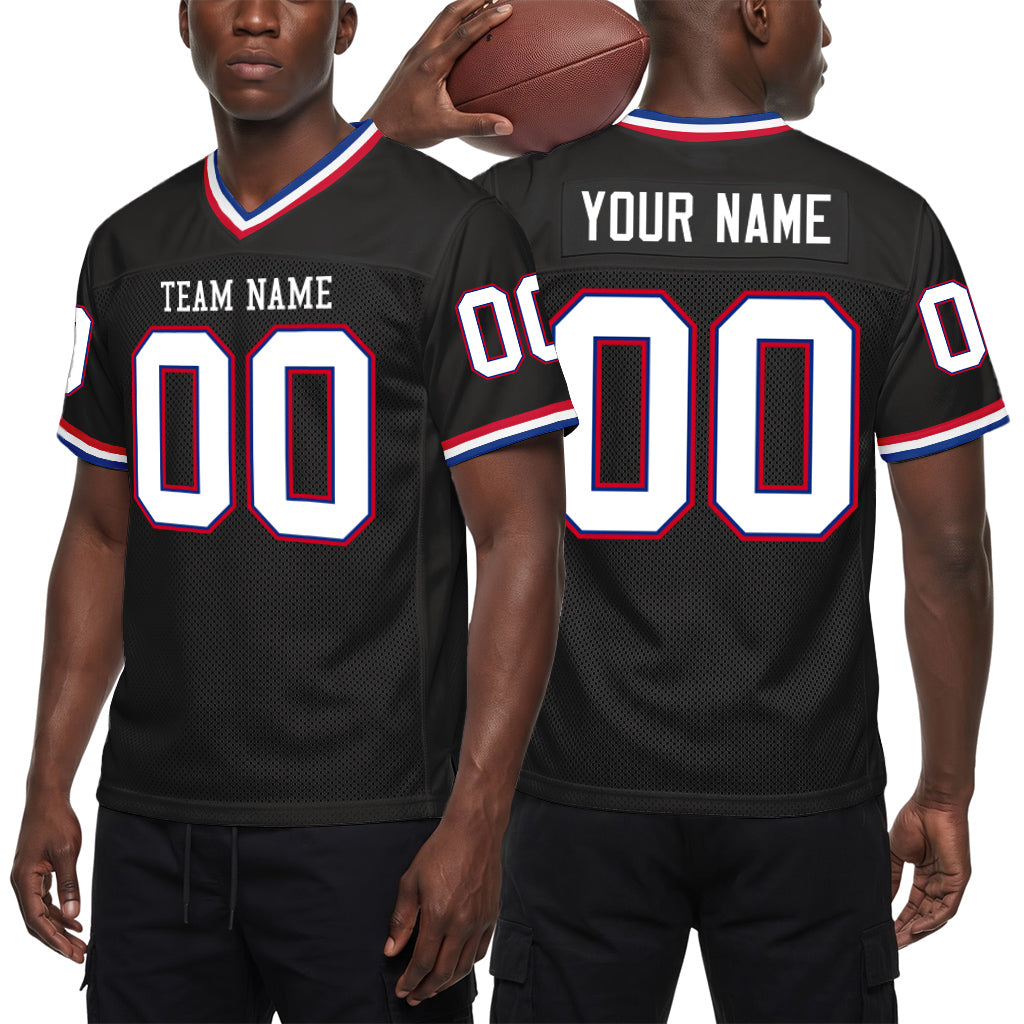Custom Black Royal-Red Mesh Throwback Mesh Football Jersey