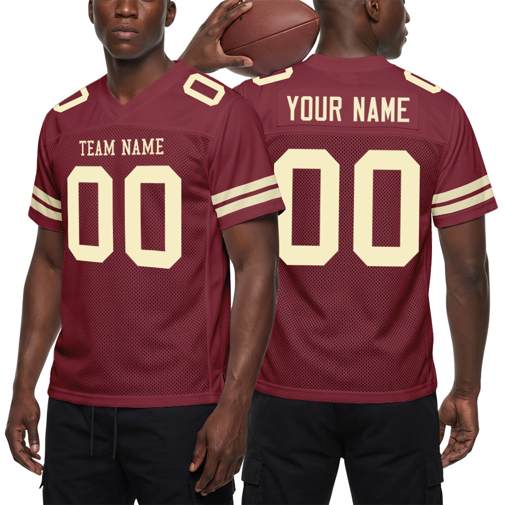 Custom Burgundy Cream Mesh Football Jersey