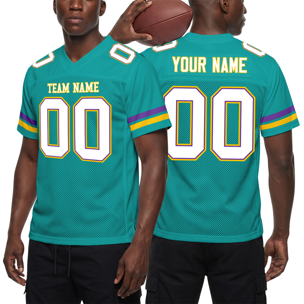 Custom Aqua White-Purple Mesh Football Jersey