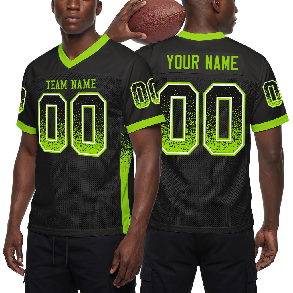 Custom Black Neon Green-White Mesh Drift Fashion Mesh Football Jersey