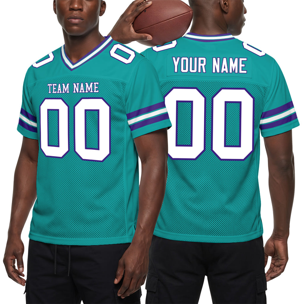 Custom Aqua White-Purple Mesh Football Jersey