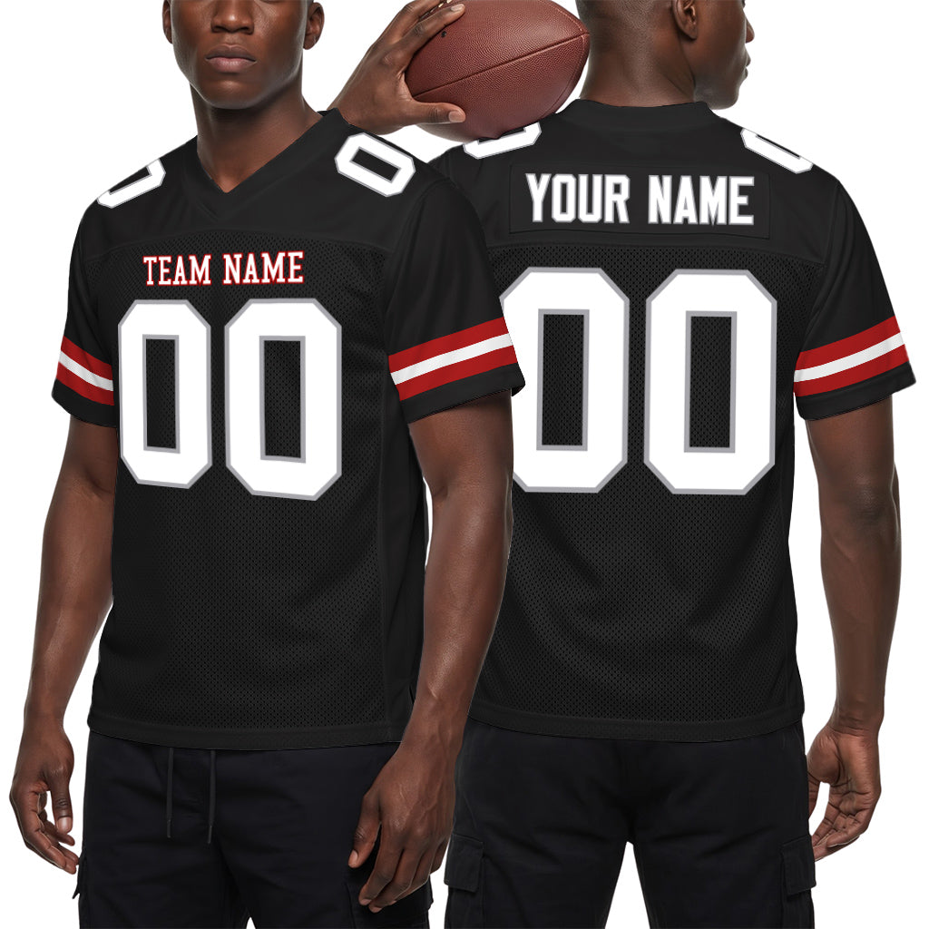 Custom Black White-Gray Mesh Football Jersey