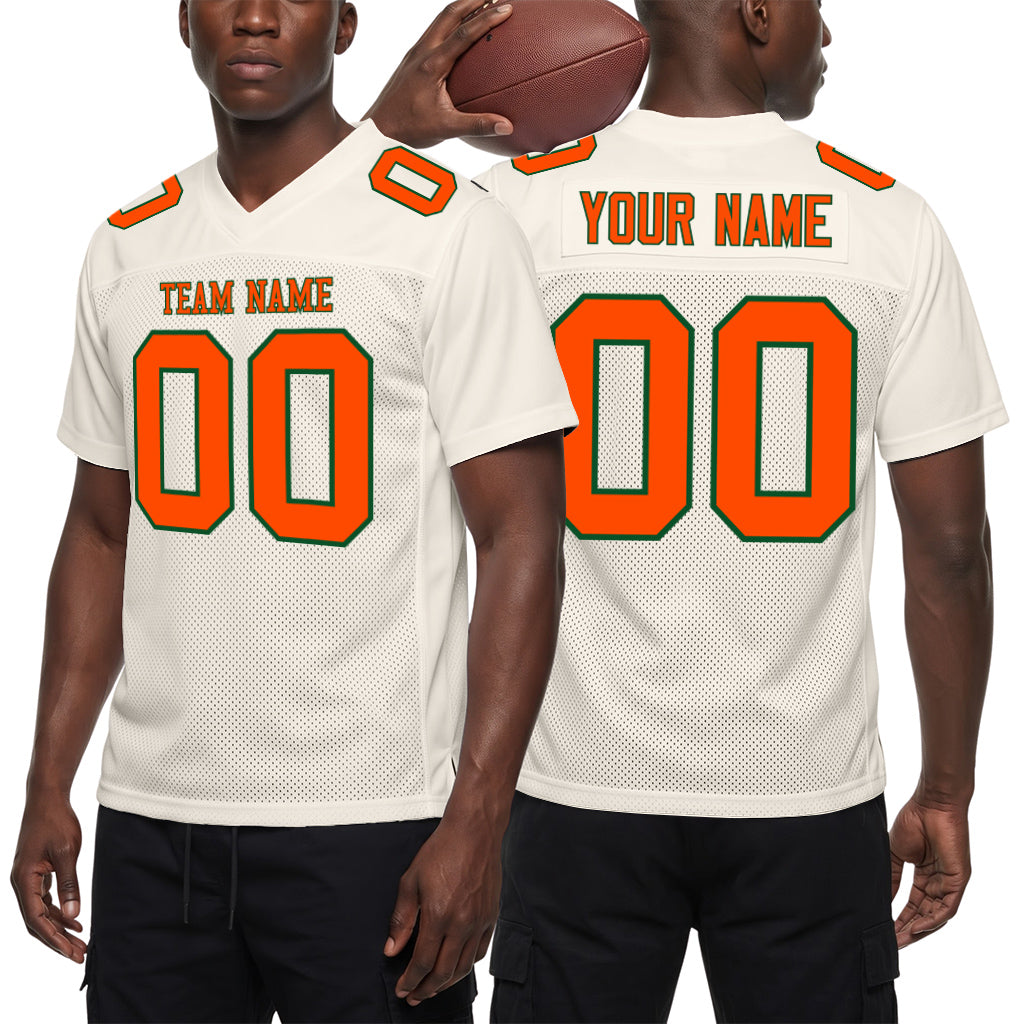 Custom Cream Orange-Kelly Green Mesh Football Jersey