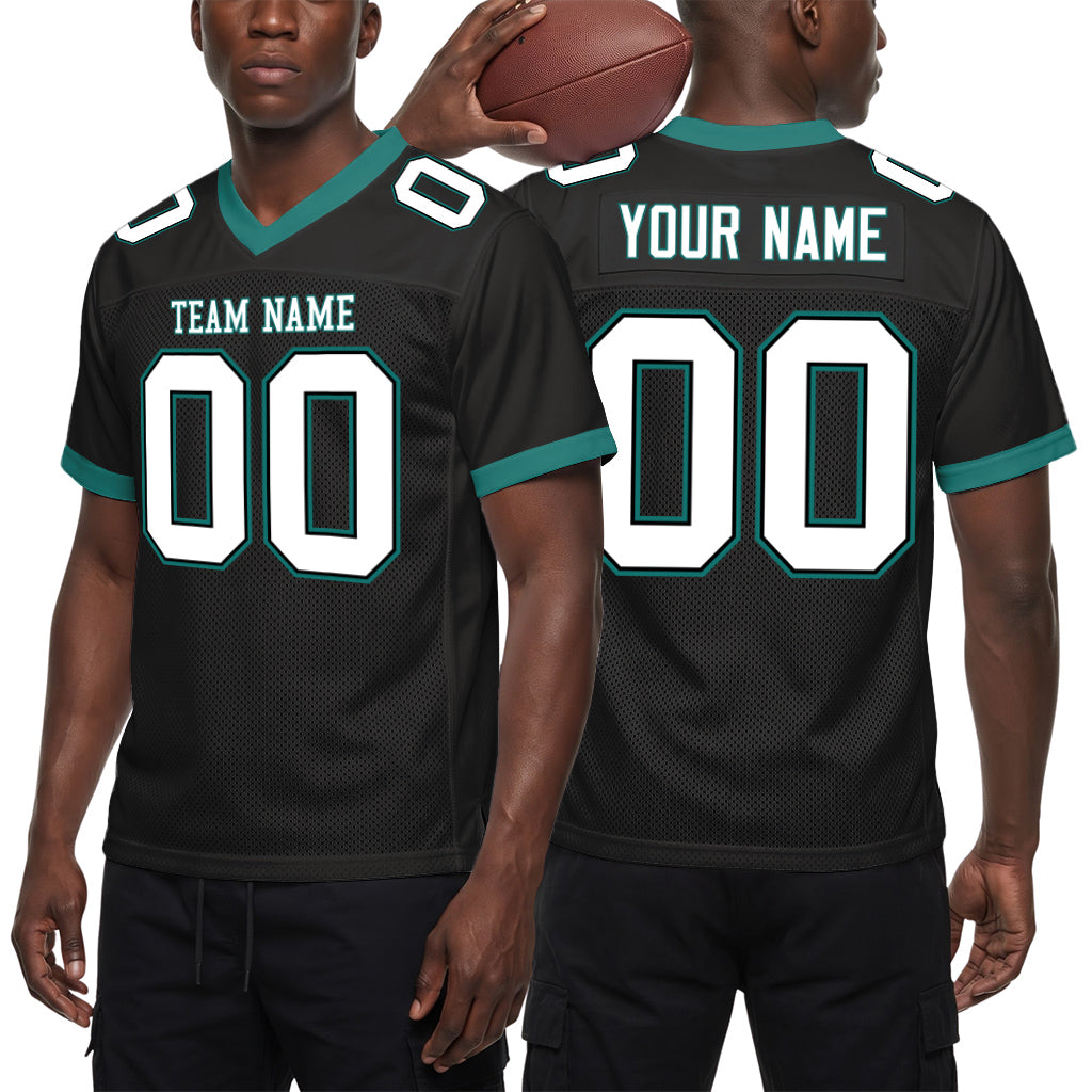 Custom Black White-Midnight Green Mesh Football Jersey