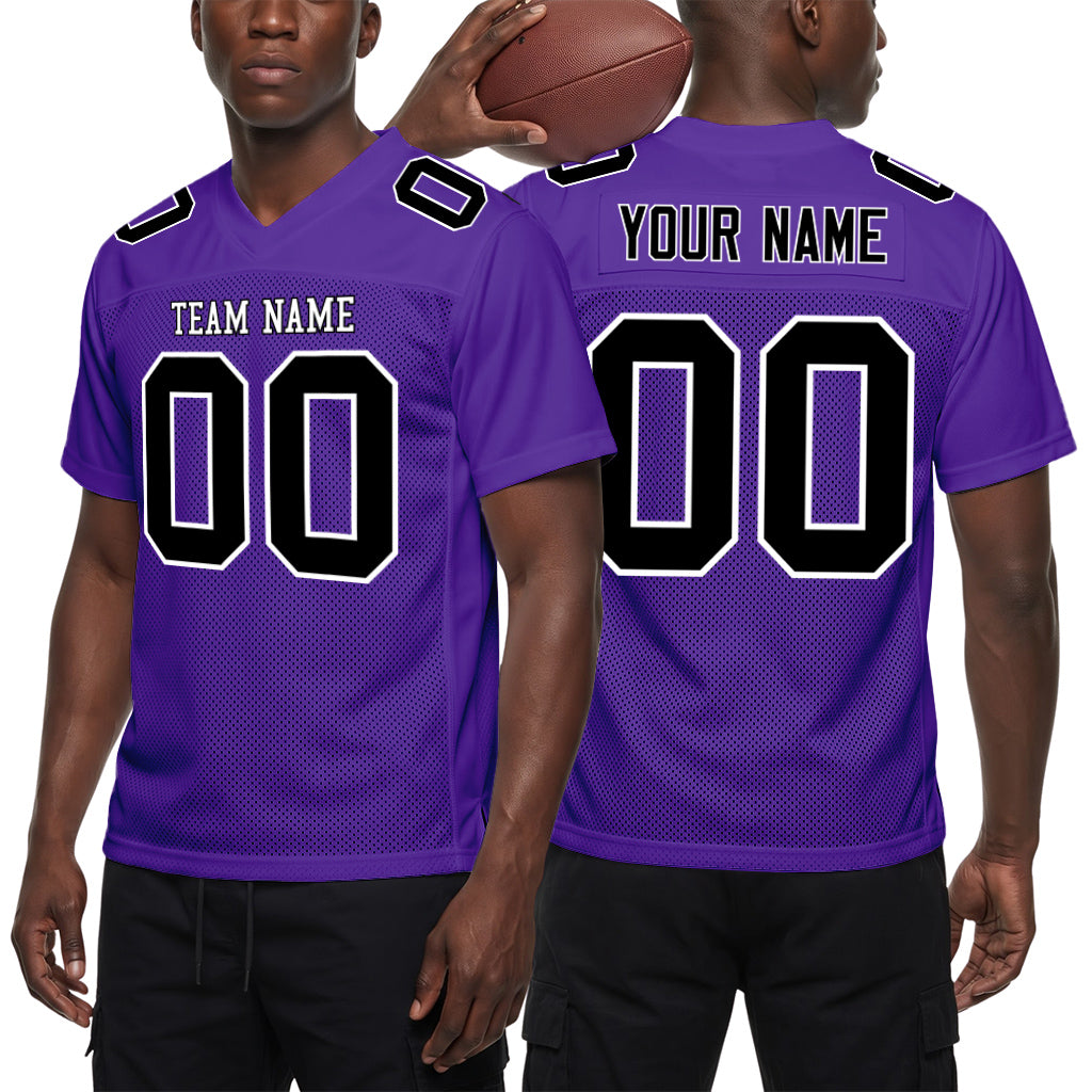 Custom Purple Black-White Mesh Football Jersey