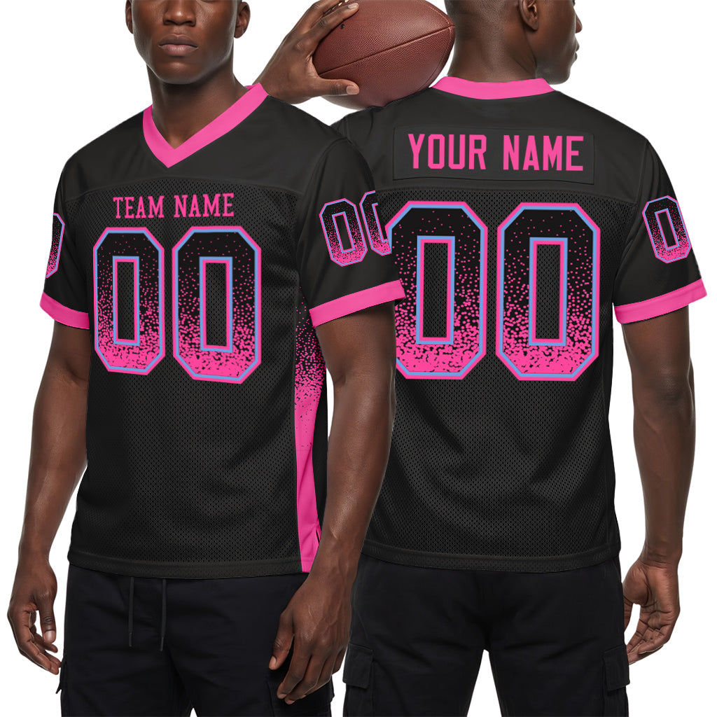 Custom Black Pink-Light Blue Mesh Drift Fashion Mesh Football Jersey