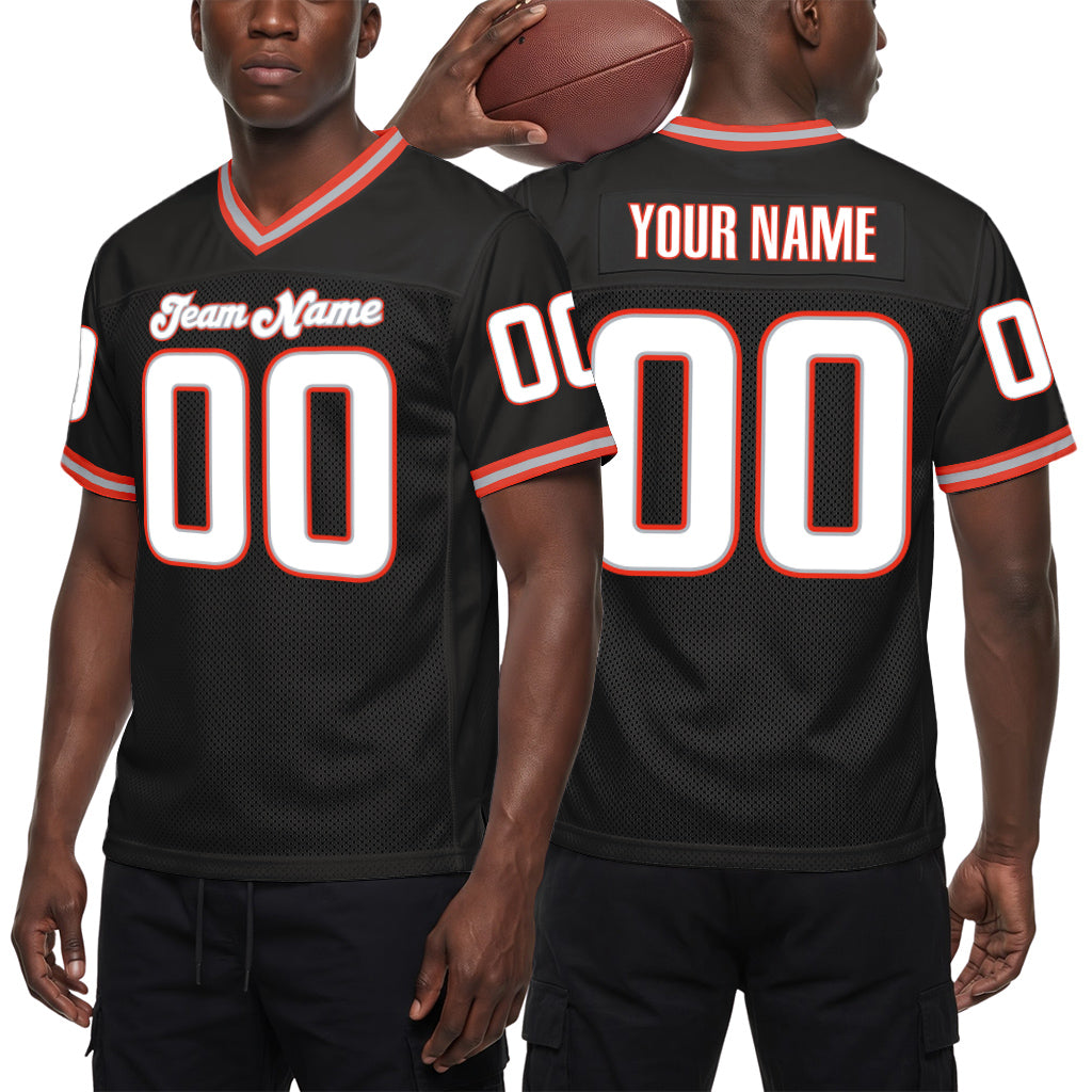 Custom Black White-Orange Mesh Throwback Mesh Football Jersey