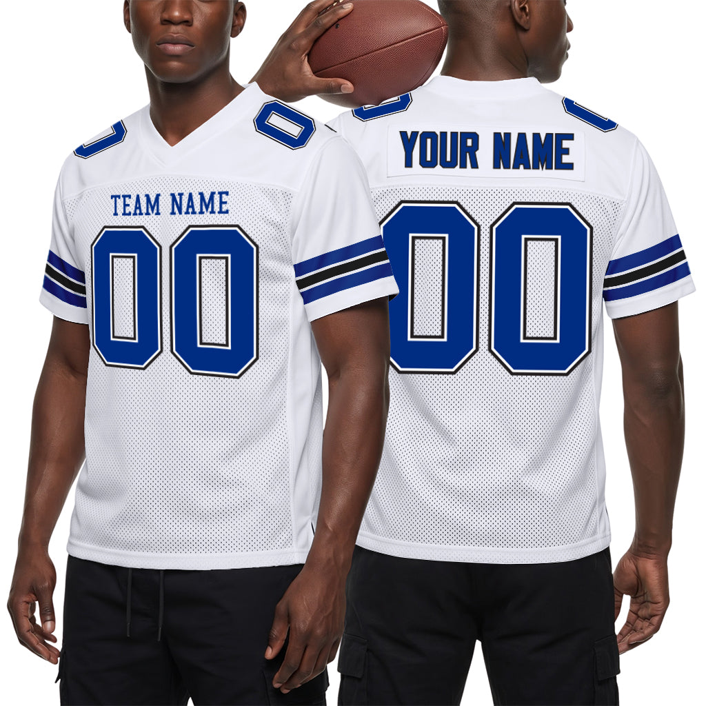 Custom White Royal-Black Mesh Football Jersey