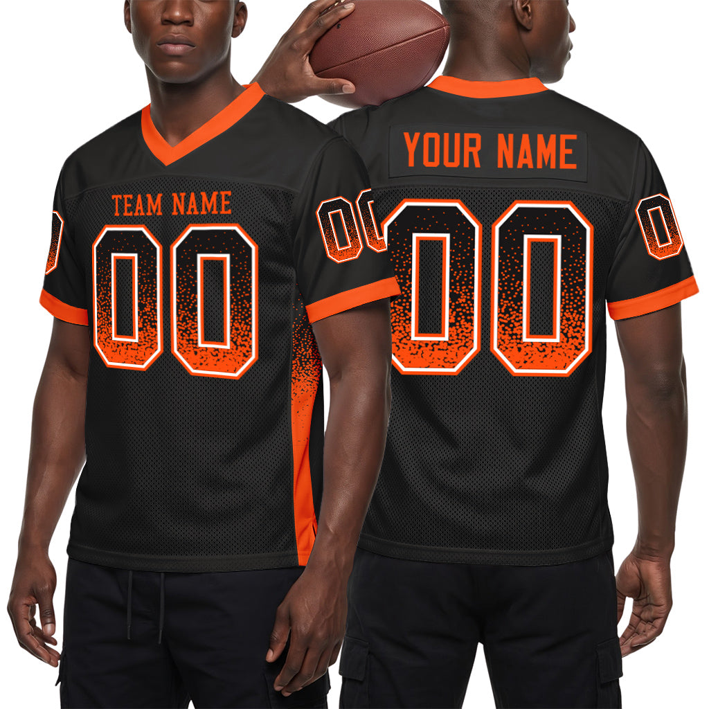 Custom Black Orange-White Drift Fashion Custom Name Mesh Football Jersey