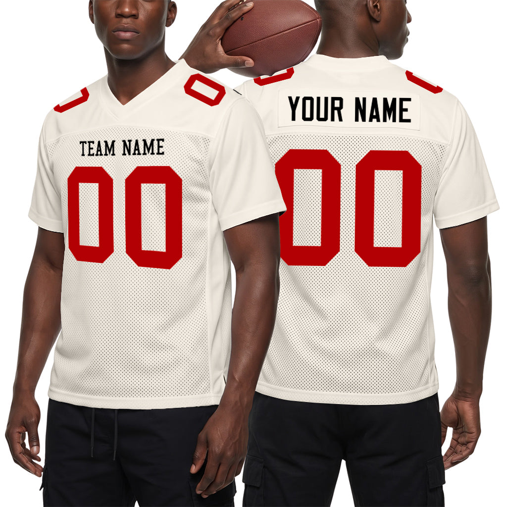 Custom Cream Red Mesh Football Jersey