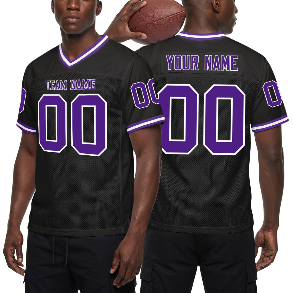 Custom Black Purple-White Mesh Throwback Mesh Football Jersey