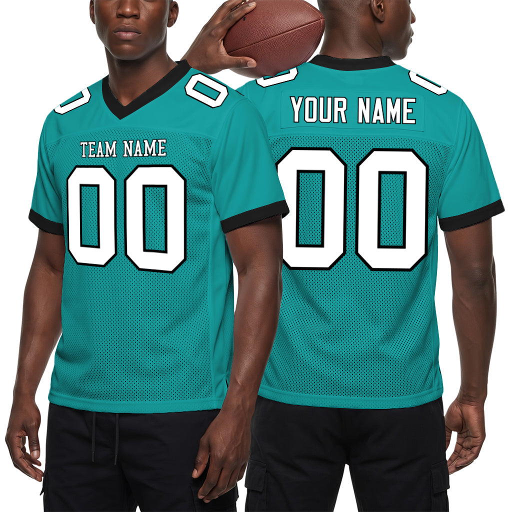 Custom Aqua White-Black Mesh Football Jersey