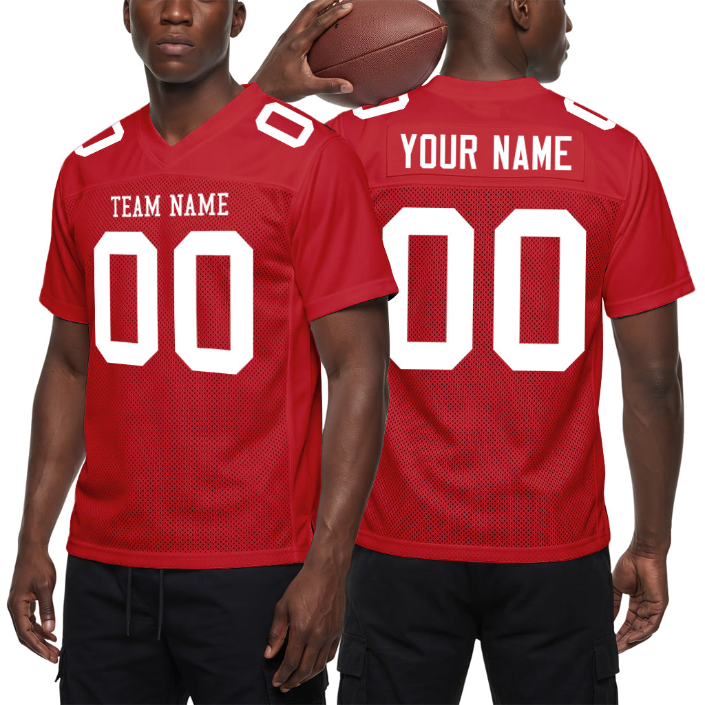 Custom Red White Mesh Football Jersey