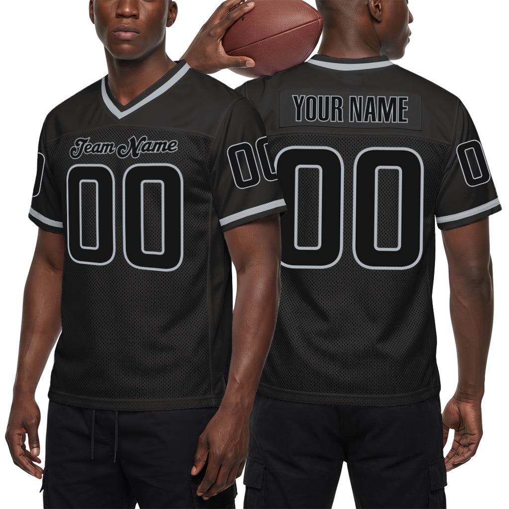 Custom Black Black-Gray Mesh Throwback Mesh Football Jersey