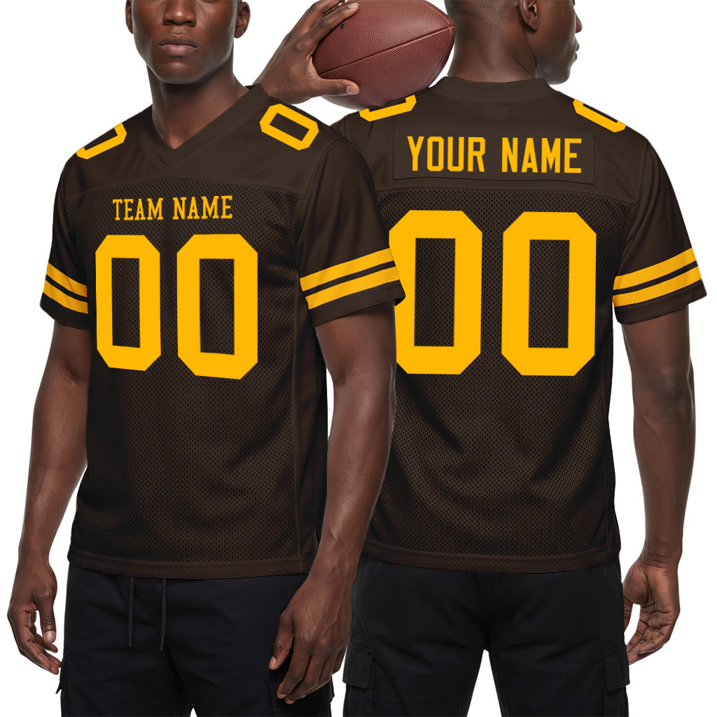 Custom Brown Gold Mesh Football Jersey