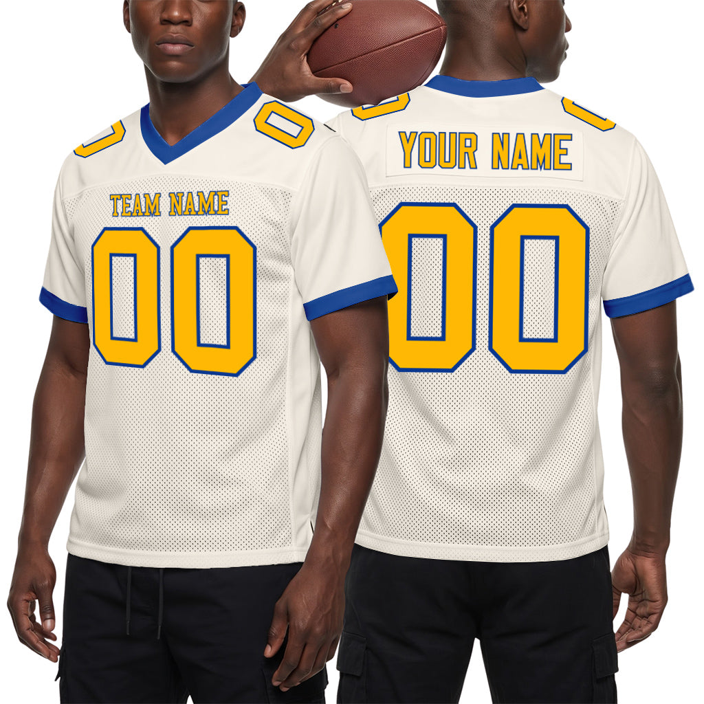 Custom Cream Gold-Royal Mesh Football Jersey
