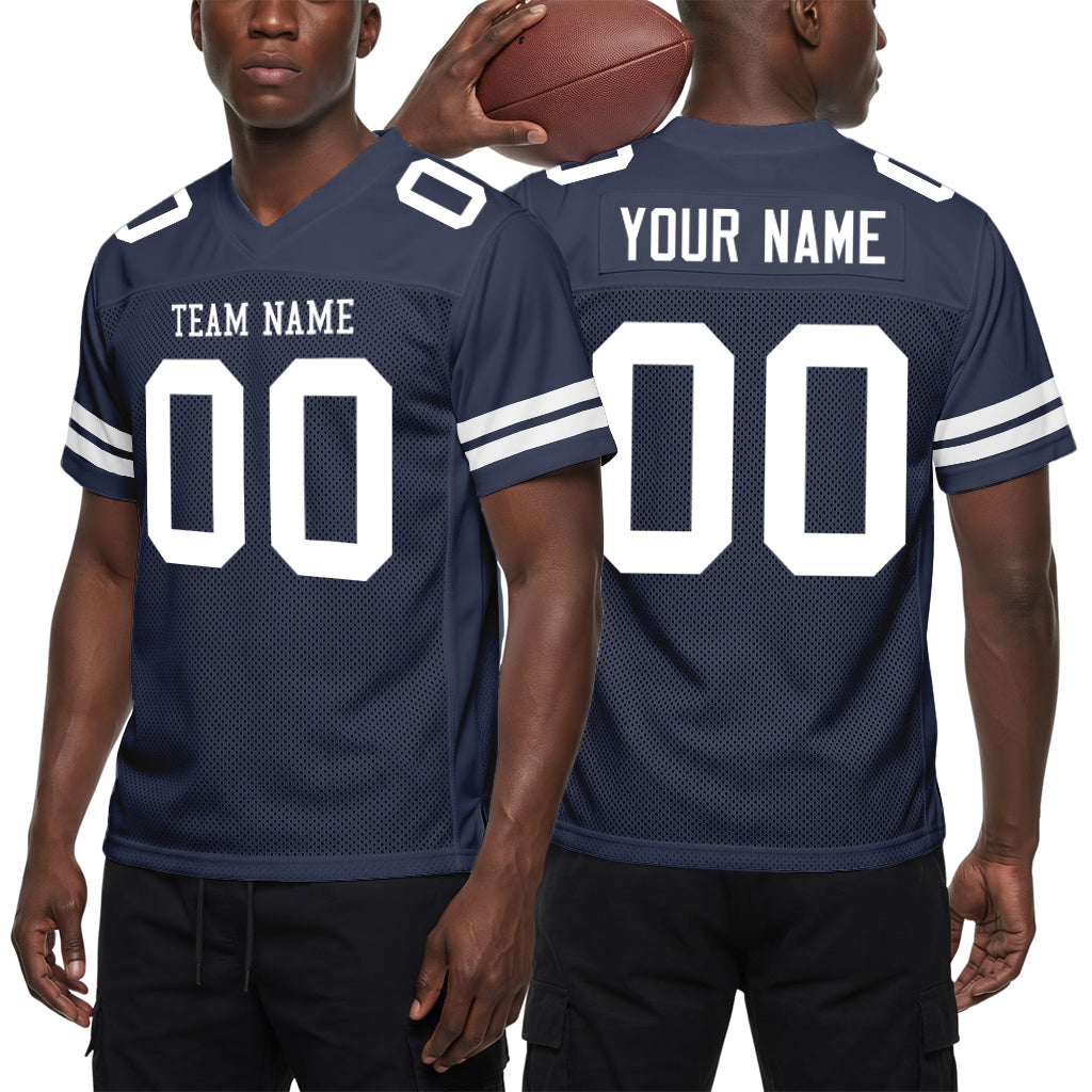Custom Navy White Mesh Football Jersey