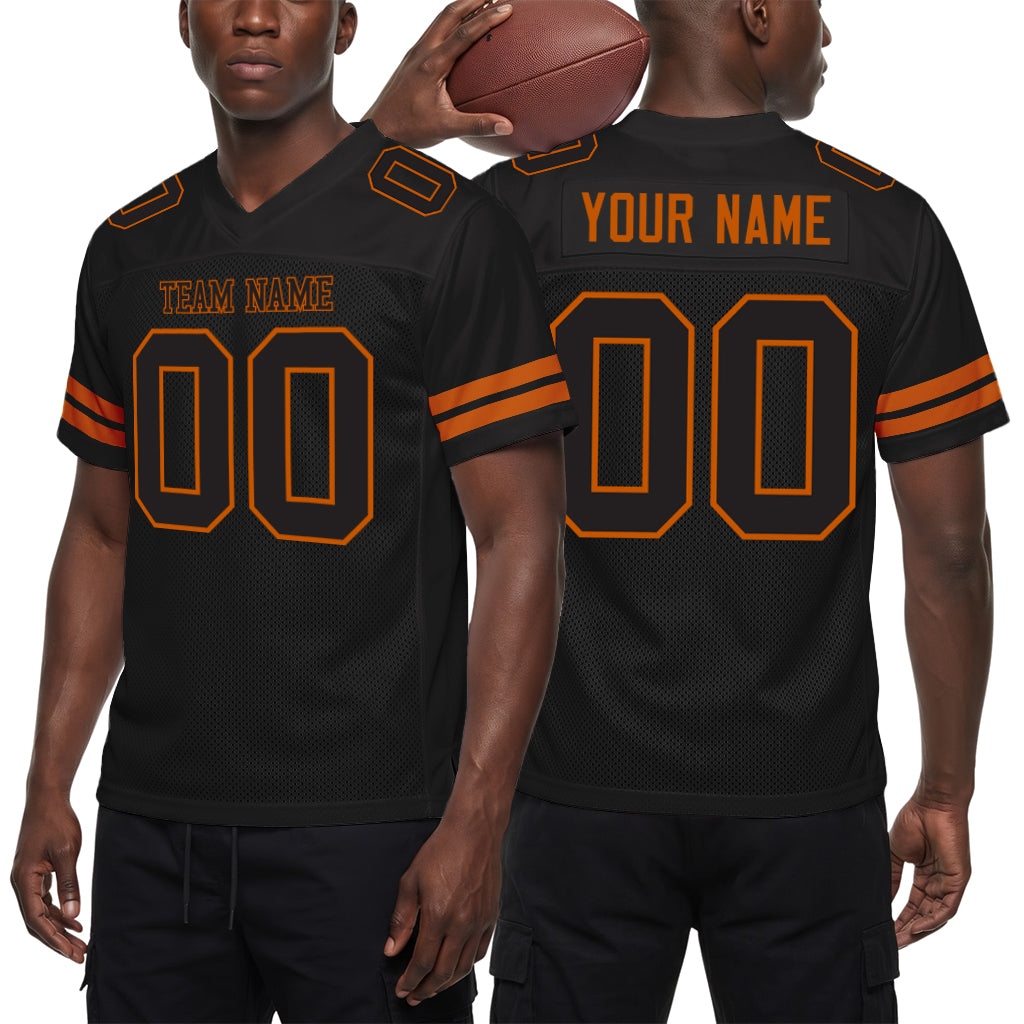 Custom Black Black-Texas Orange Mesh Football Jersey