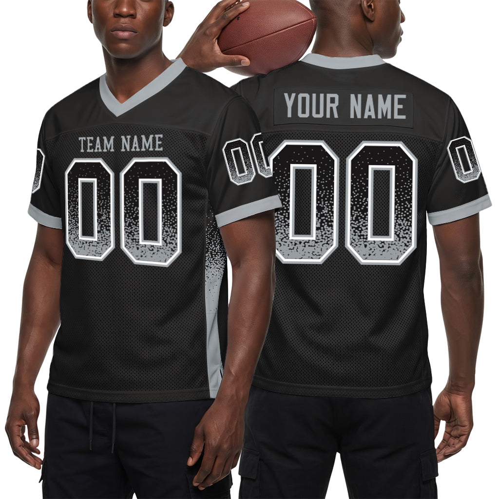 Custom Black Silver-White Mesh Drift Fashion Mesh Football Jersey