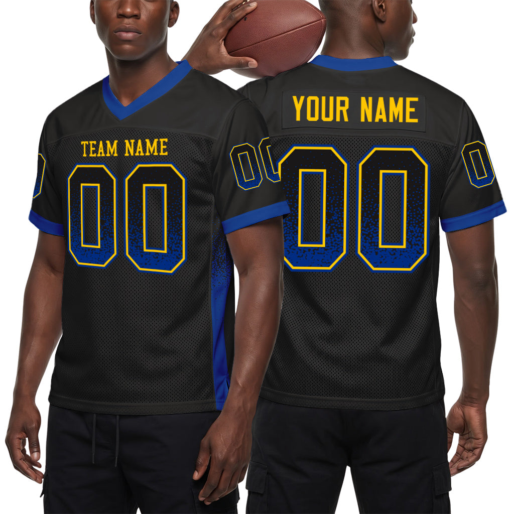 Custom Black Royal-Yellow Mesh Drift Fashion Mesh Football Jersey