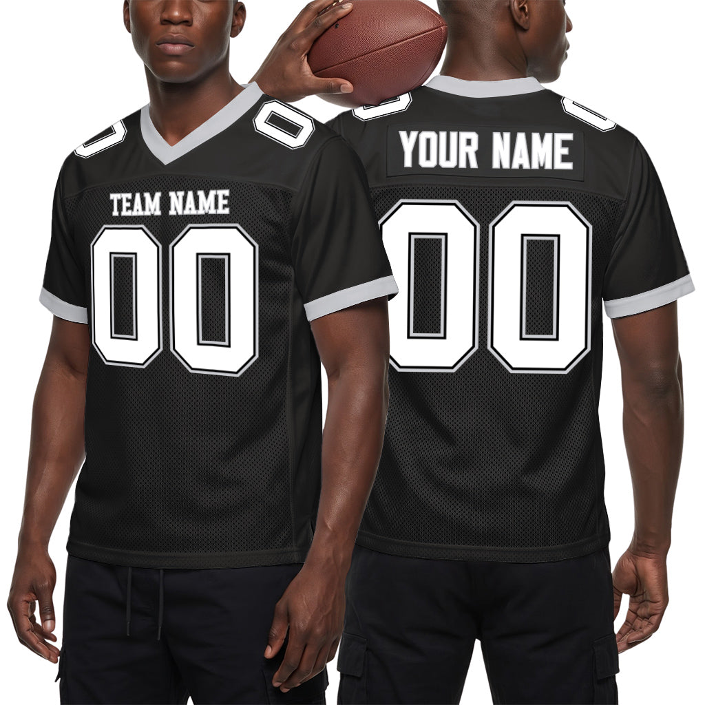 Custom Black White-Gray Custom Name Mesh Football Jersey