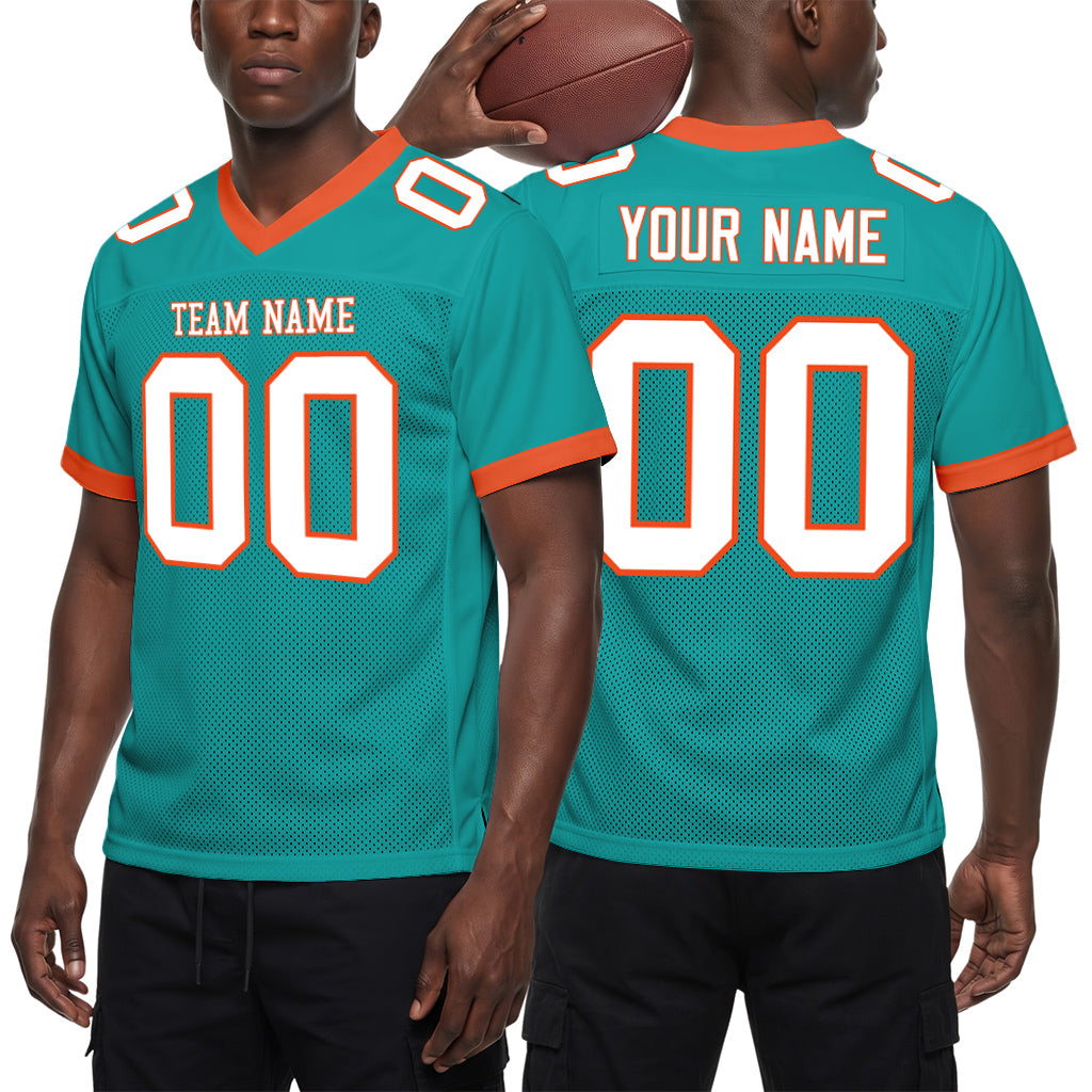 Custom Aqua White-Orange Mesh Football Jersey