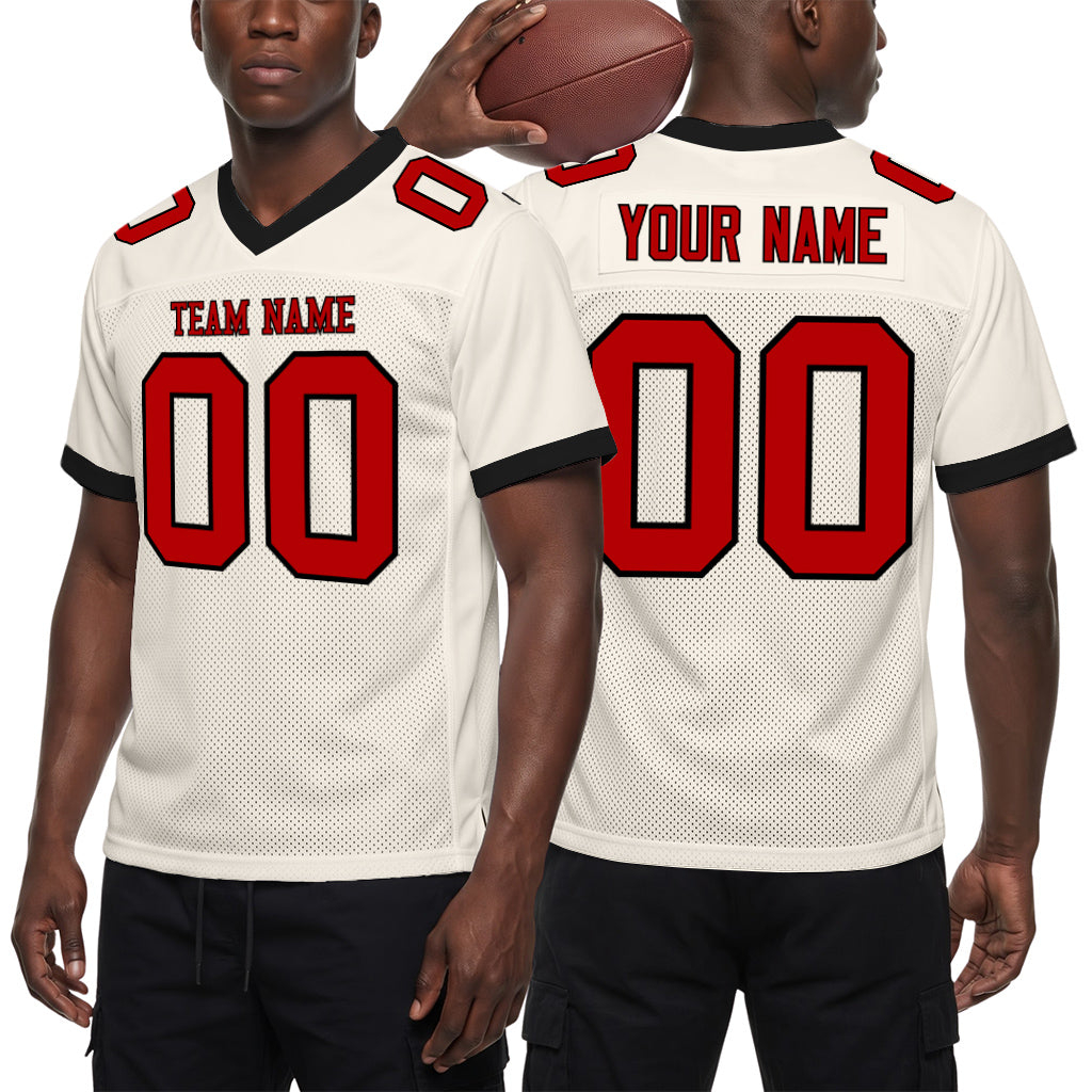 Custom Cream Red-Black Mesh Football Jersey