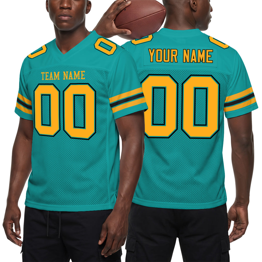 Custom Aqua Gold-Black Football Jersey