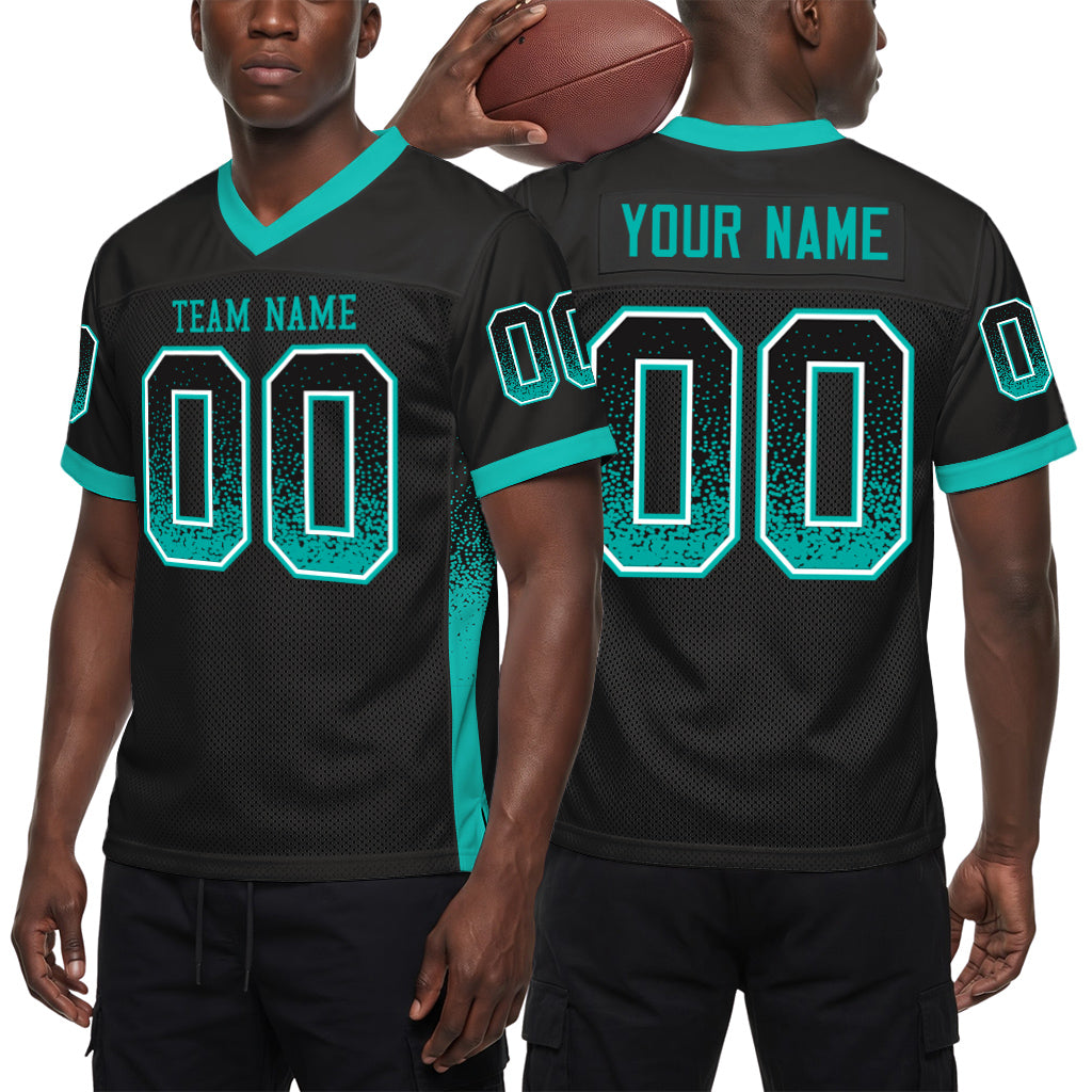 Custom Black Aqua-White Mesh Drift Fashion Mesh Football Jersey