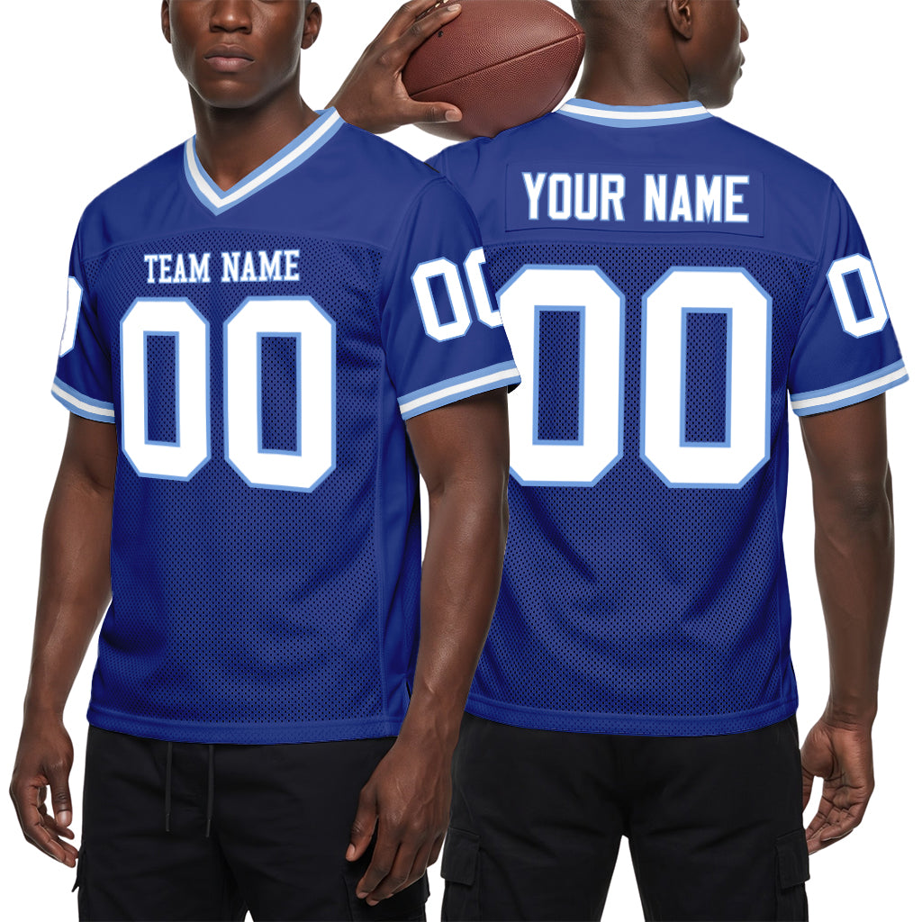 Custom Royal White-Light Blue Mesh Football Jersey