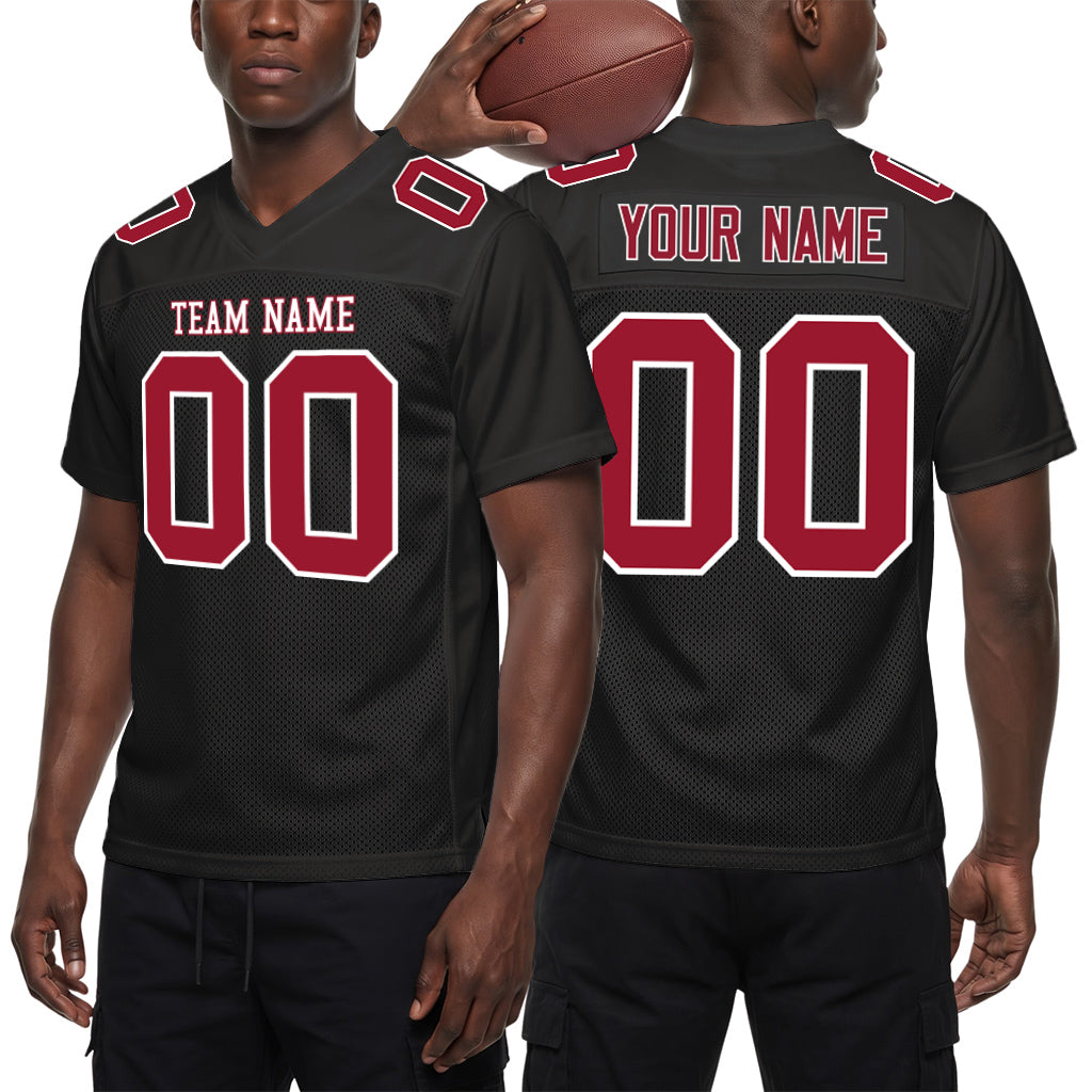 Custom Black Cardinal-White Custom Name Mesh Football Jersey