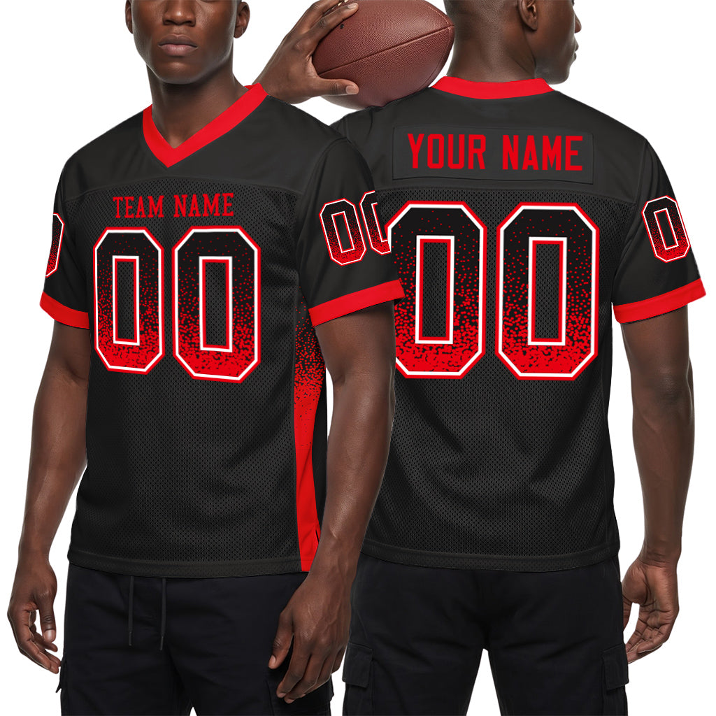 Custom Black Fire Red-White Mesh Drift Fashion Mesh Football Jersey