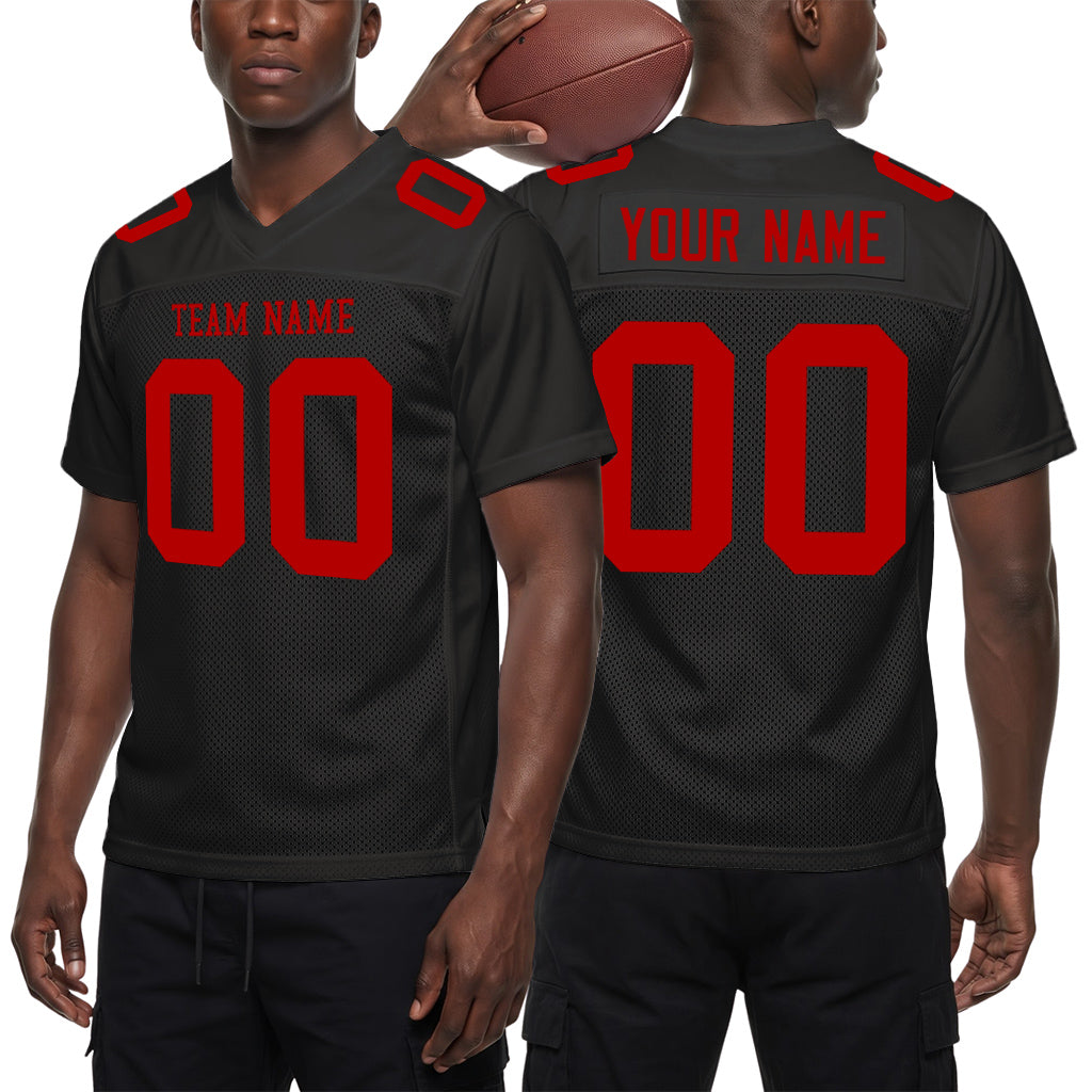 Custom Black Red Mesh Football Jersey