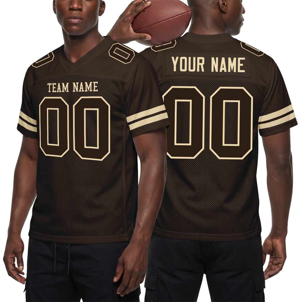 Custom Brown Brown-Cream Mesh Football Jersey