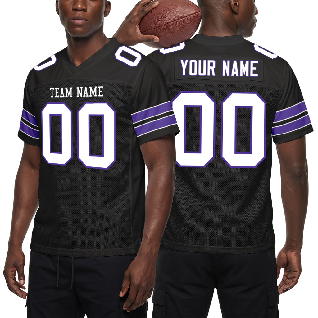 Custom Black White-Purple Custom Name Mesh Football Jersey